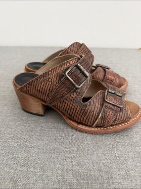 Freebird Caprice Brown Textured Buckle Clog Mules